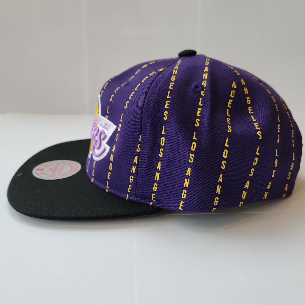 Los Angeles Lakers NBA Mitchell & Ness Men Purple City Pinstripe Snapback product image 2, provided for visual reference and