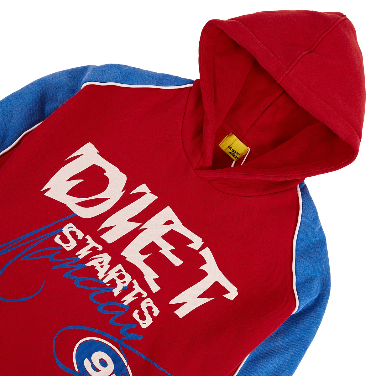 Panel Hoodie | Red/Washed Blue product image 2, provided for visual reference and product detail review