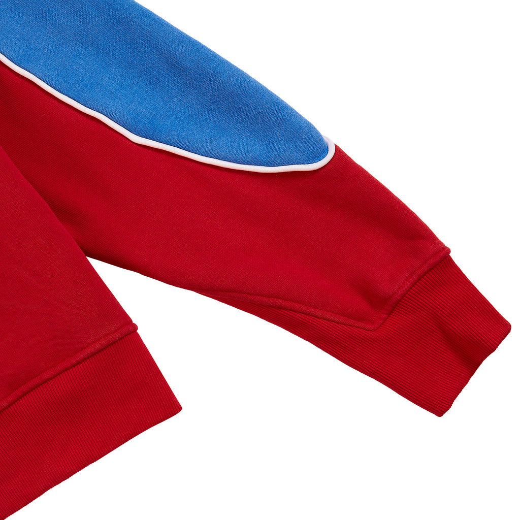 Panel Hoodie | Red/Washed Blue product image 4, provided for visual reference and product detail review