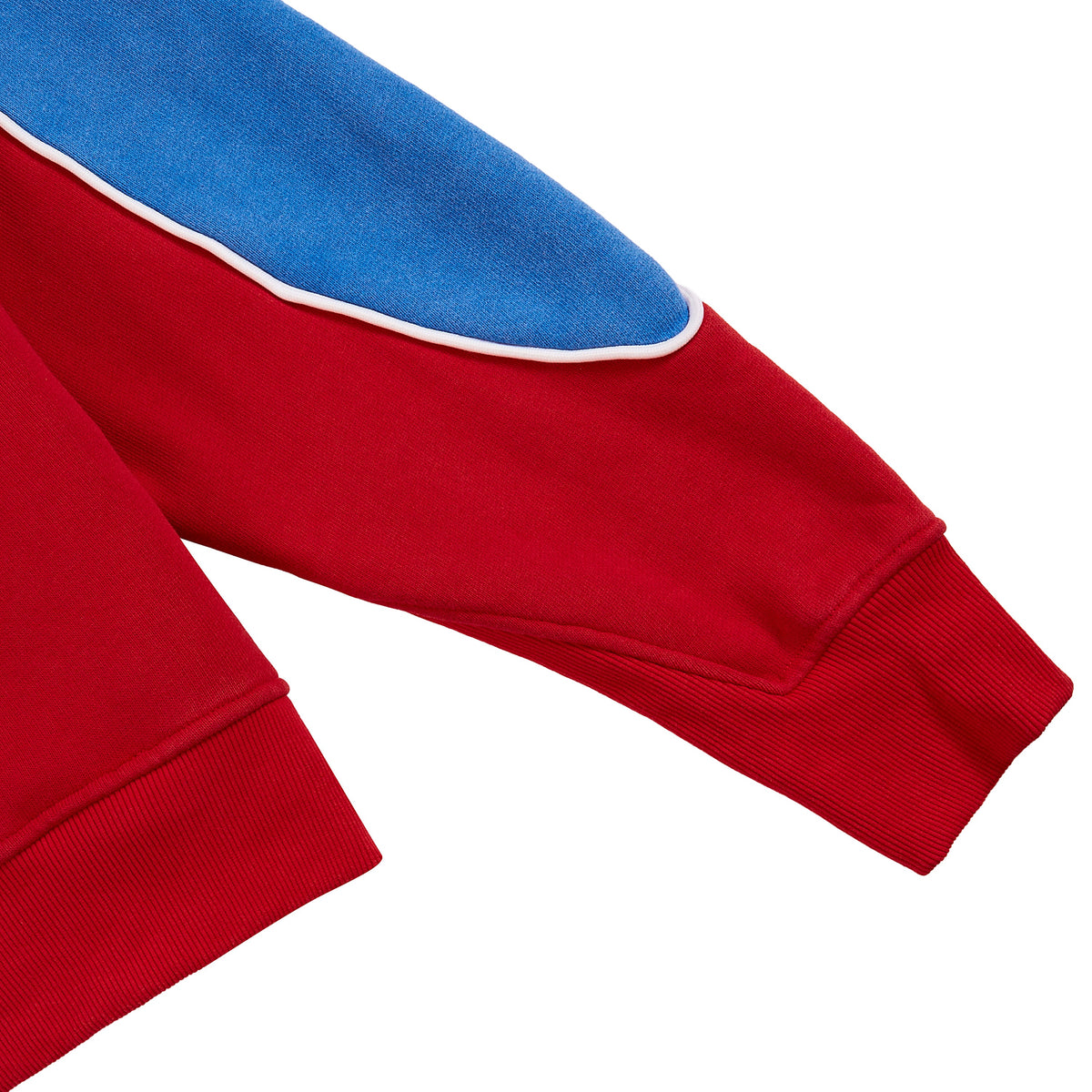 Panel Hoodie | Red/Washed Blue product image 4, provided for visual reference and product detail review