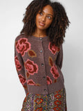 Jacquard Button Front Cardigan Sweater - Brown Rose