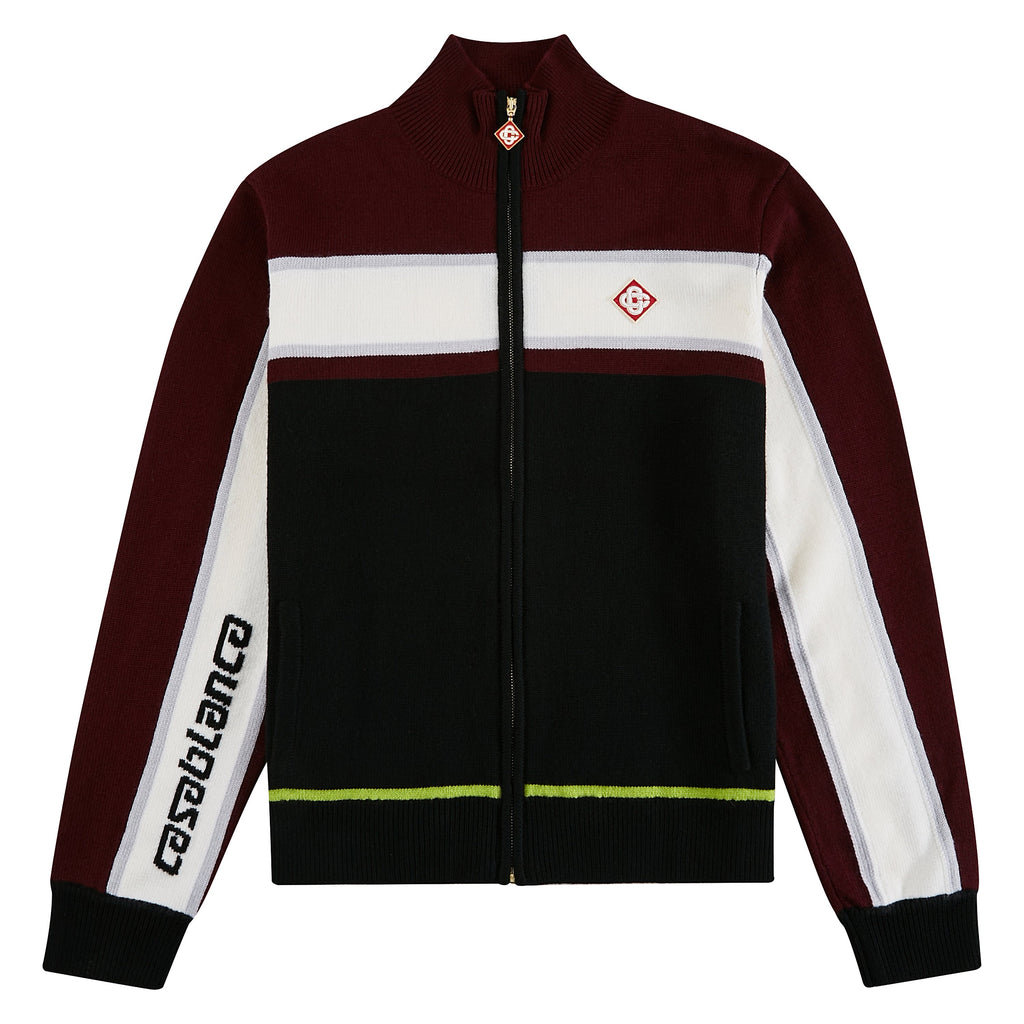 Stripe Merino Knit Track Jacket | Black product image 1, provided for visual reference and product detail review
