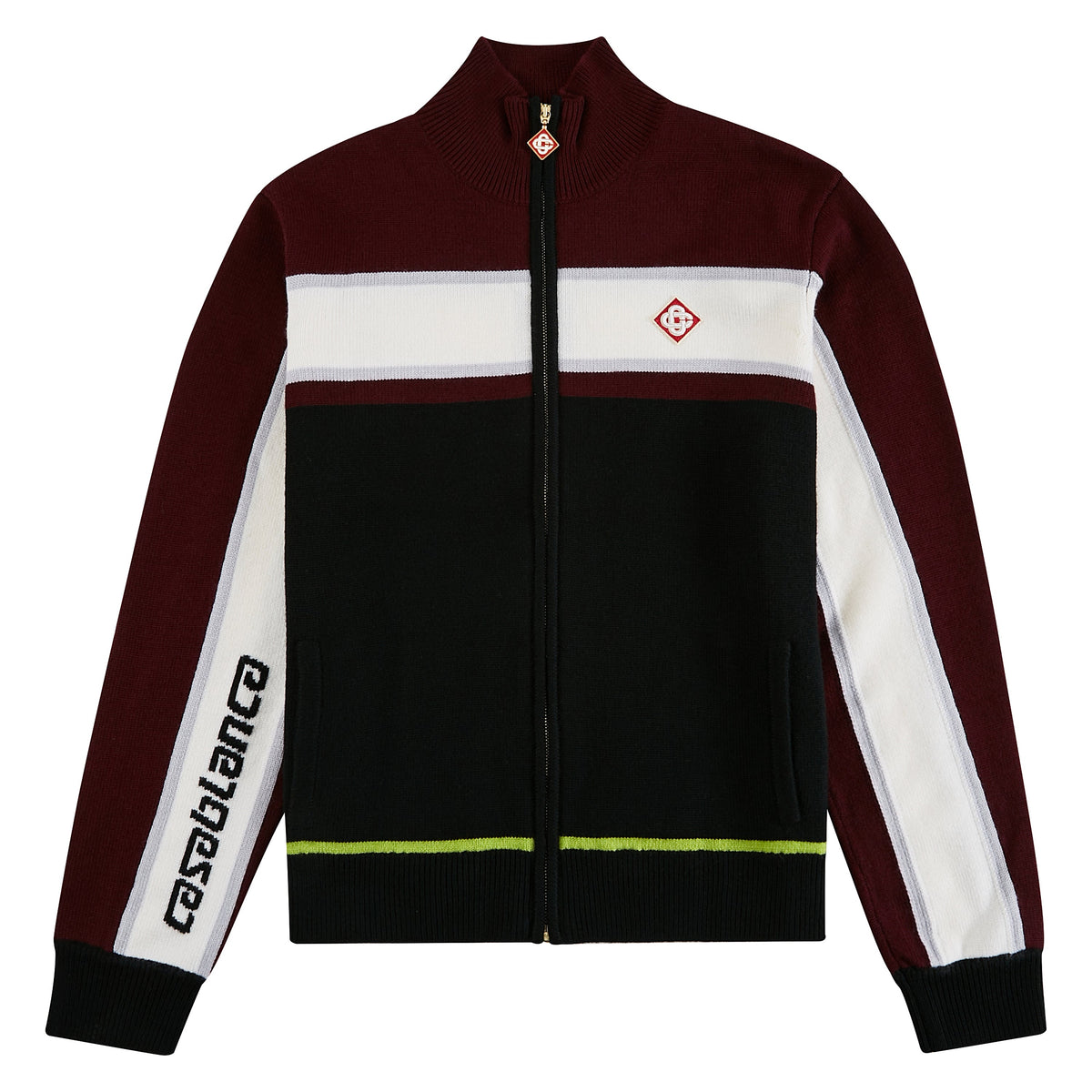 Stripe Merino Knit Track Jacket | Black product image 1, provided for visual reference and product detail review