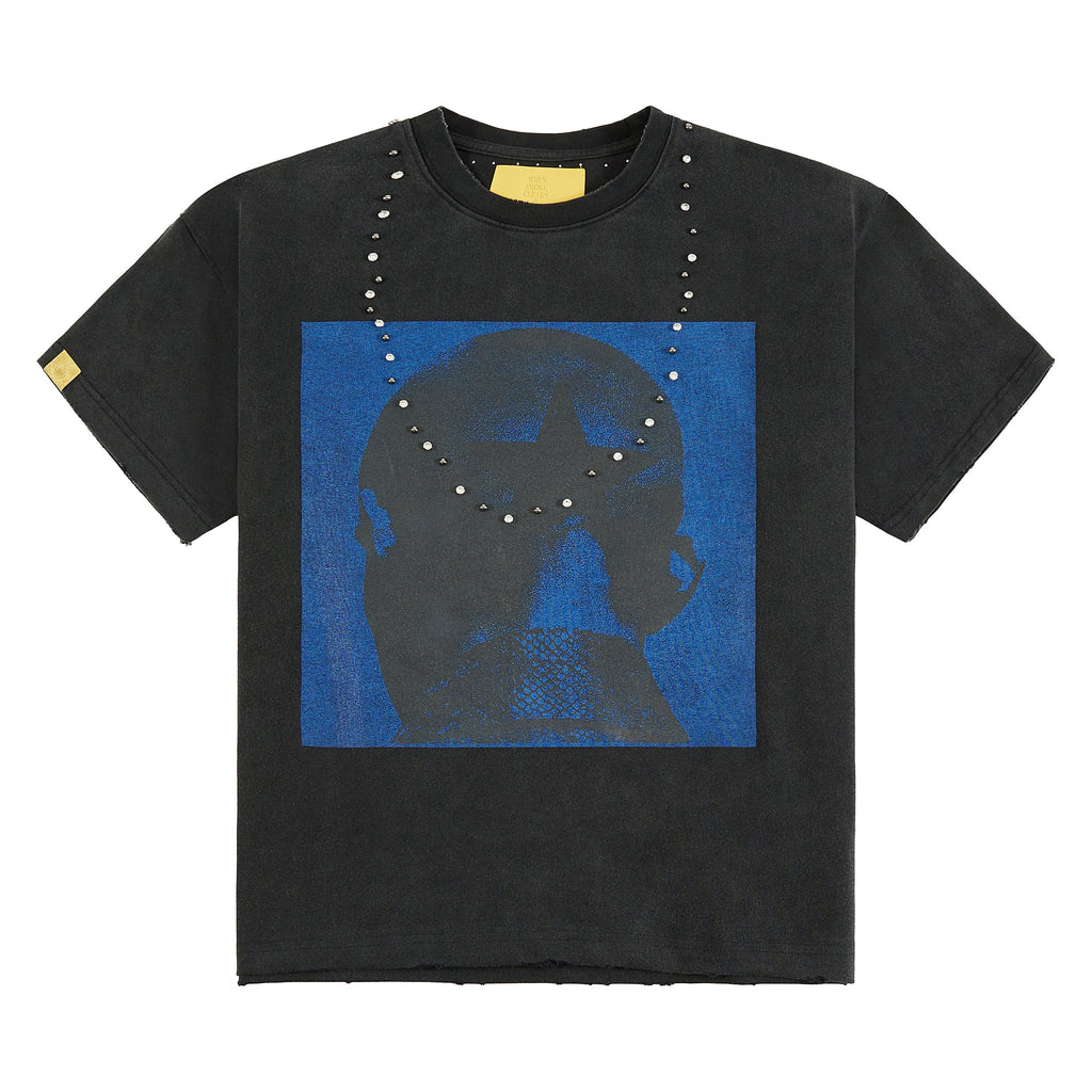 Star Head Studded T-Shirt | Vintage Black/Blue product image 1, provided for visual reference and product detail review