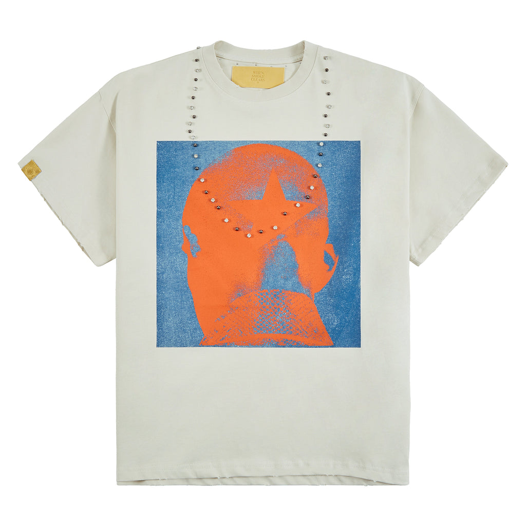 Star Head Studded T-Shirt | Vintage White/Blue product image 1, provided for visual reference and product detail review