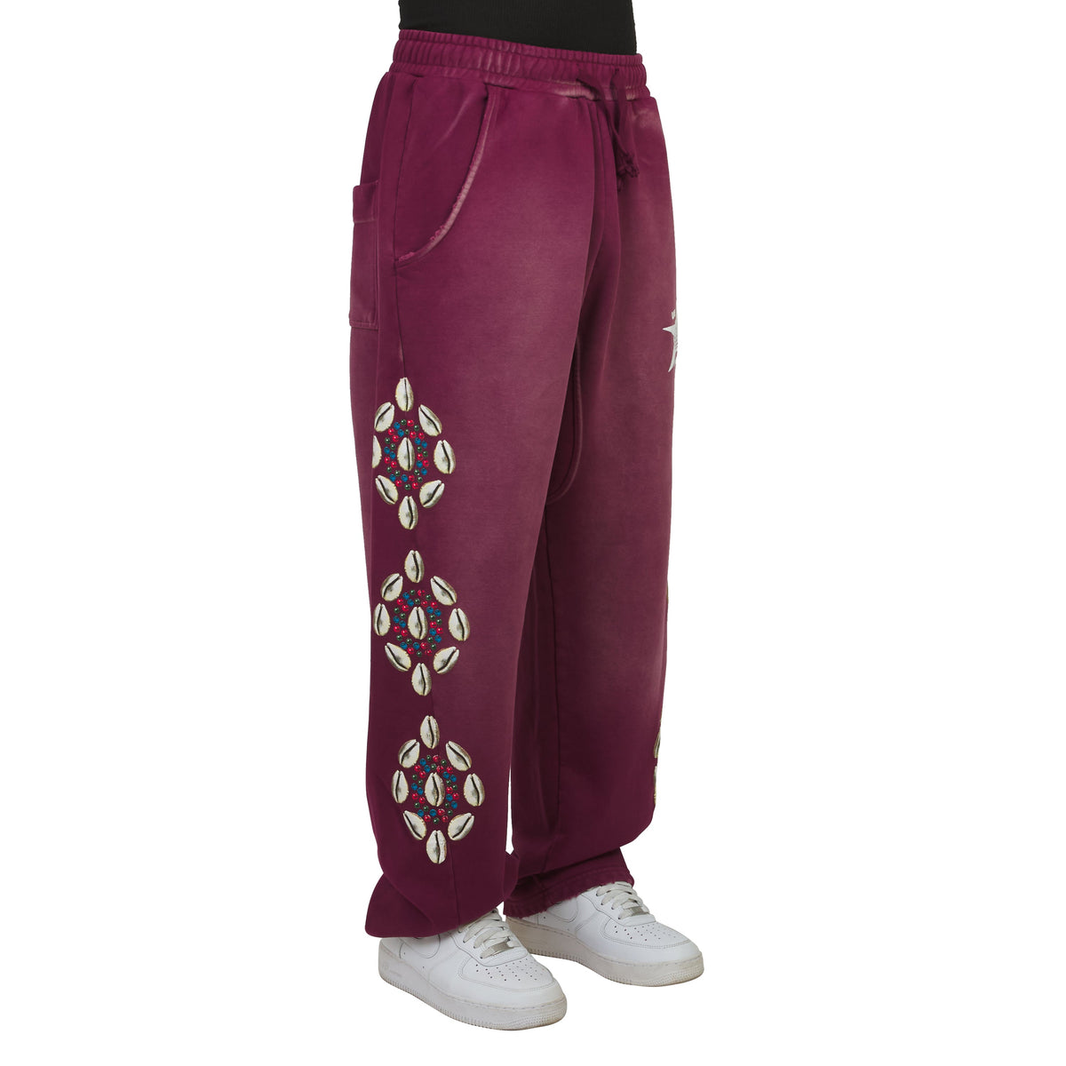 Cowrie Shell Sweatpant | Maroon product image 2, provided for visual reference and product detail review