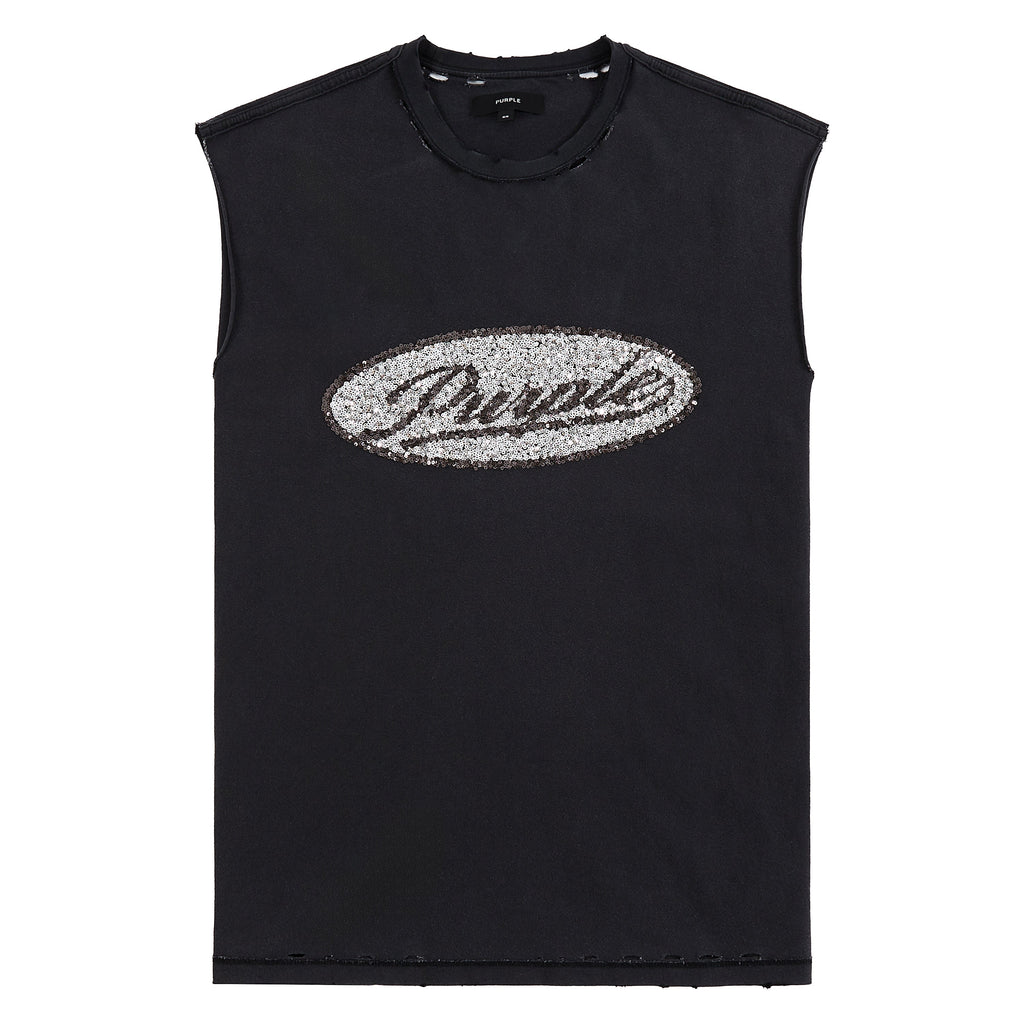 Sequin Script Sleeveless T-Shirt product image 1, provided for visual reference and product detail review