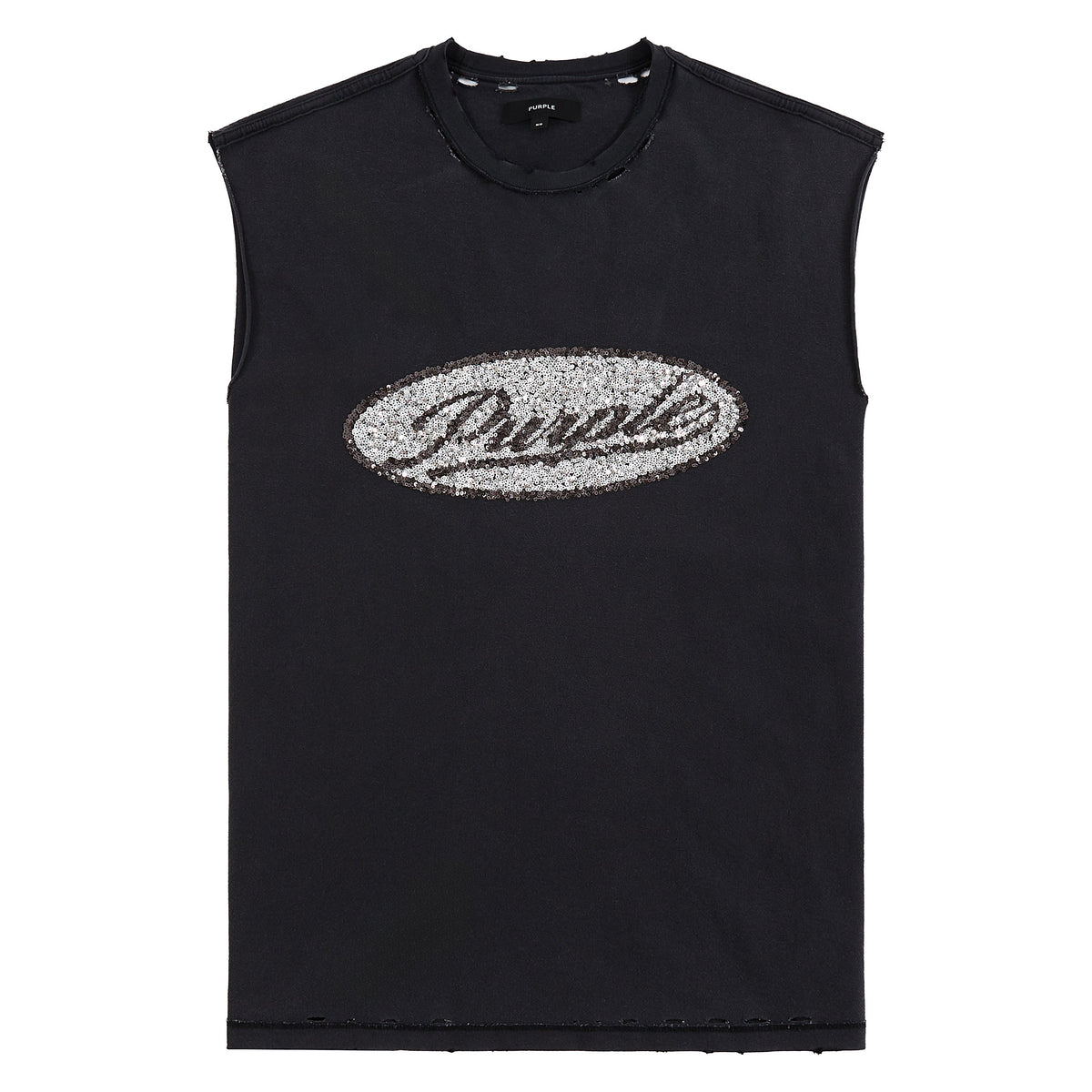 Sequin Script Sleeveless T-Shirt product image 1, provided for visual reference and product detail review