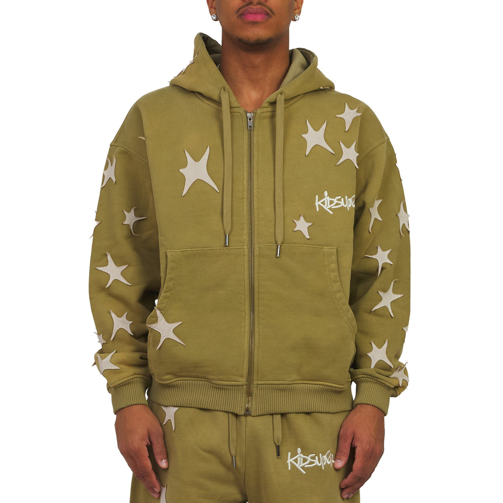 Patchwork Washed Hoodie | Green product image 3, provided for visual reference and product detail review