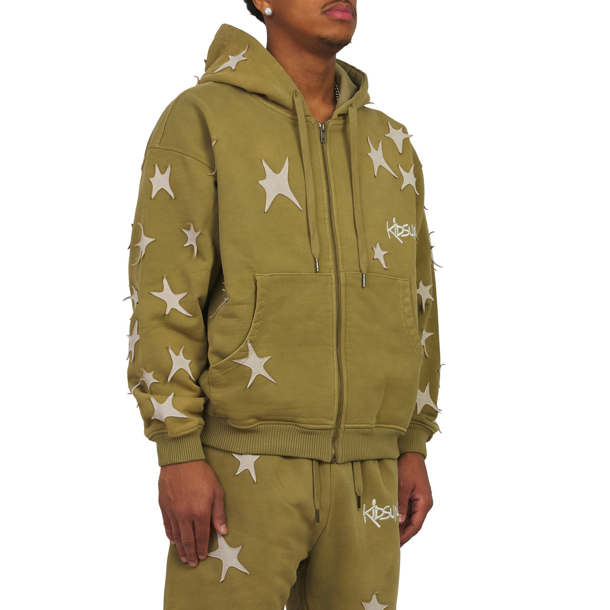 Patchwork Washed Hoodie | Green product image 2, provided for visual reference and product detail review