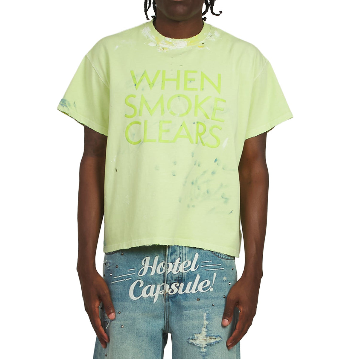 Paint Thrashed T-Shirt | Mint Green product image 3, provided for visual reference and product detail review