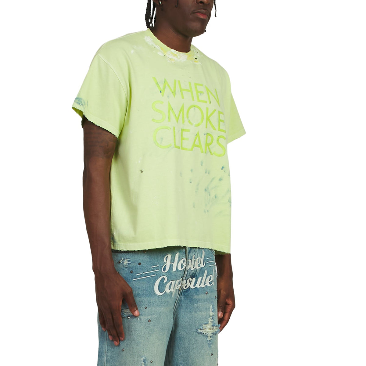 Paint Thrashed T-Shirt | Mint Green product image 2, provided for visual reference and product detail review