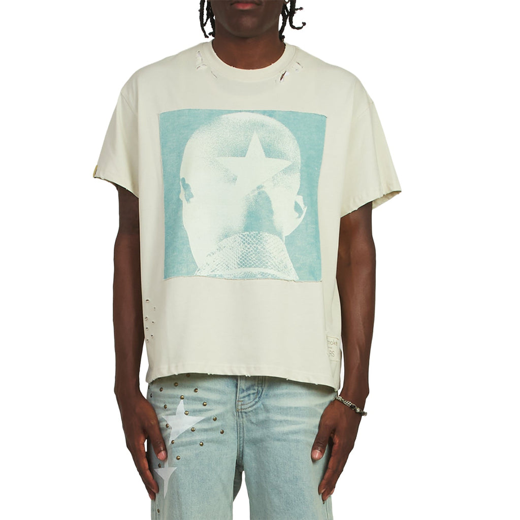 Patch Star Head T-Shirt | Ivory/Blue product image 3, provided for visual reference and product detail review