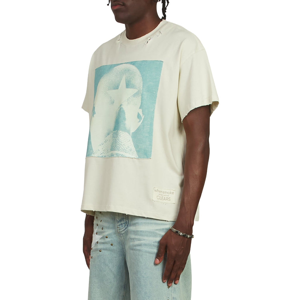 Patch Star Head T-Shirt | Ivory/Blue product image 4, provided for visual reference and product detail review
