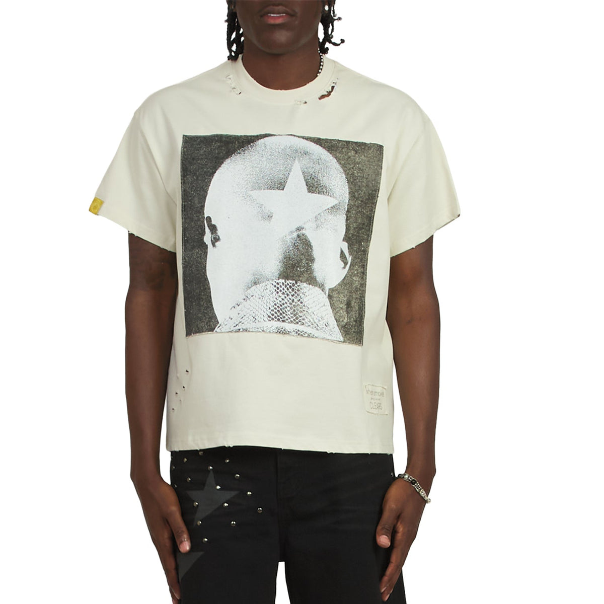 Patch Star Head T-Shirt | Ivory/Black product image 3, provided for visual reference and product detail review