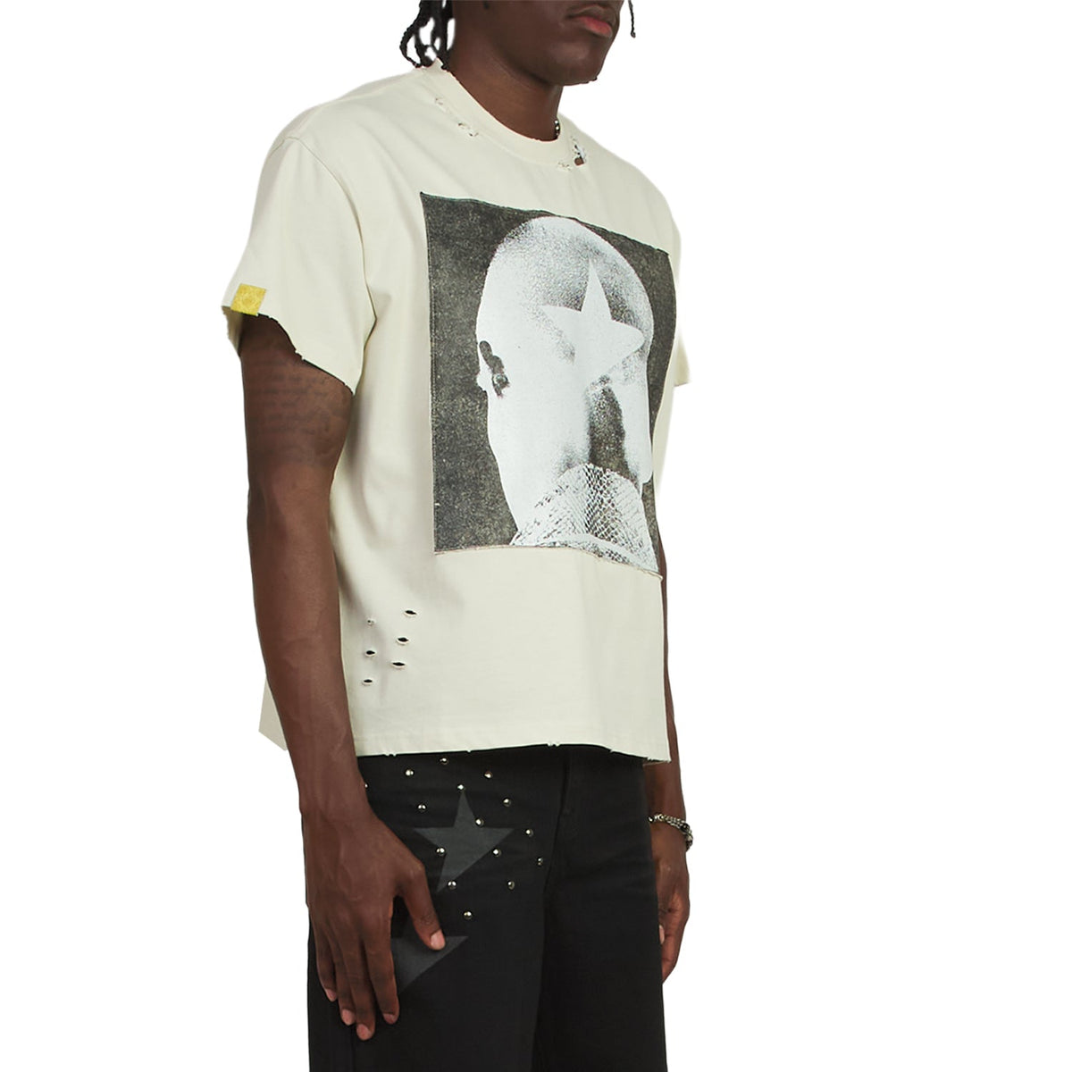 Patch Star Head T-Shirt | Ivory/Black product image 2, provided for visual reference and product detail review