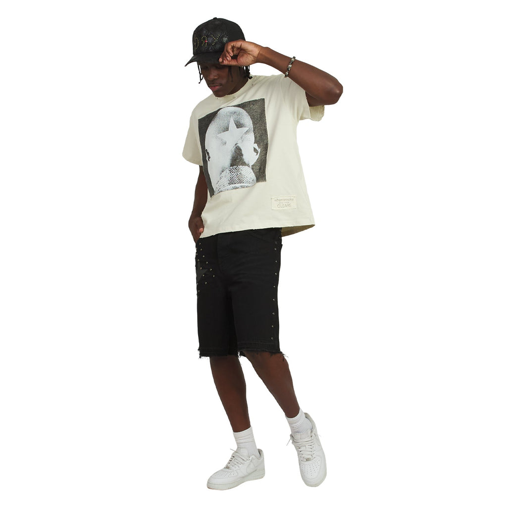 Patch Star Head T-Shirt | Ivory/Black product image 7, provided for visual reference and product detail review