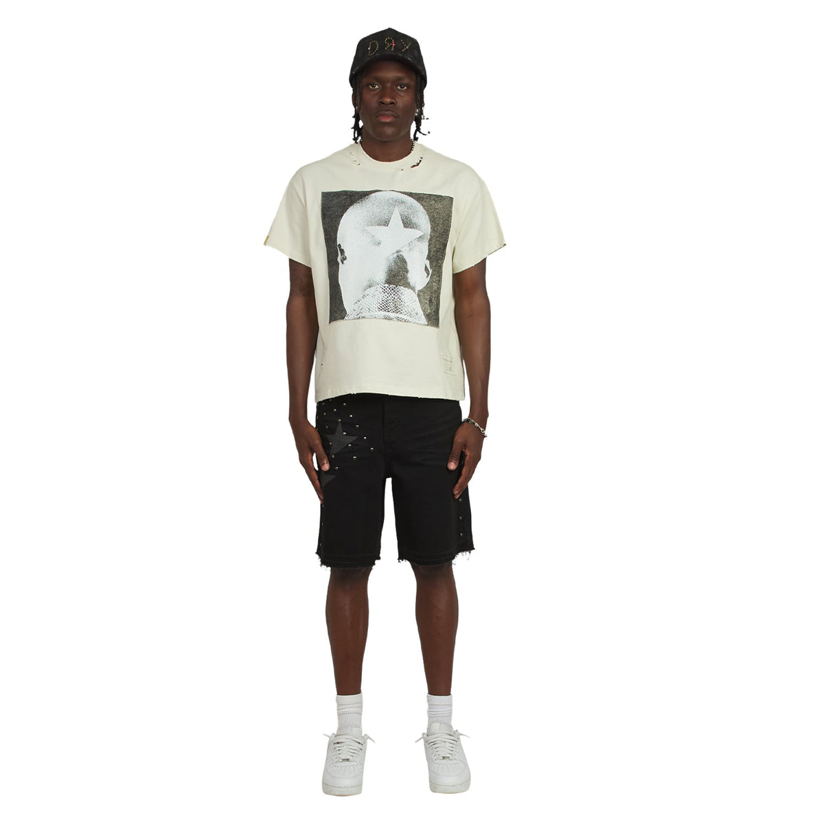 Patch Star Head T-Shirt | Ivory/Black product image 8, provided for visual reference and product detail review
