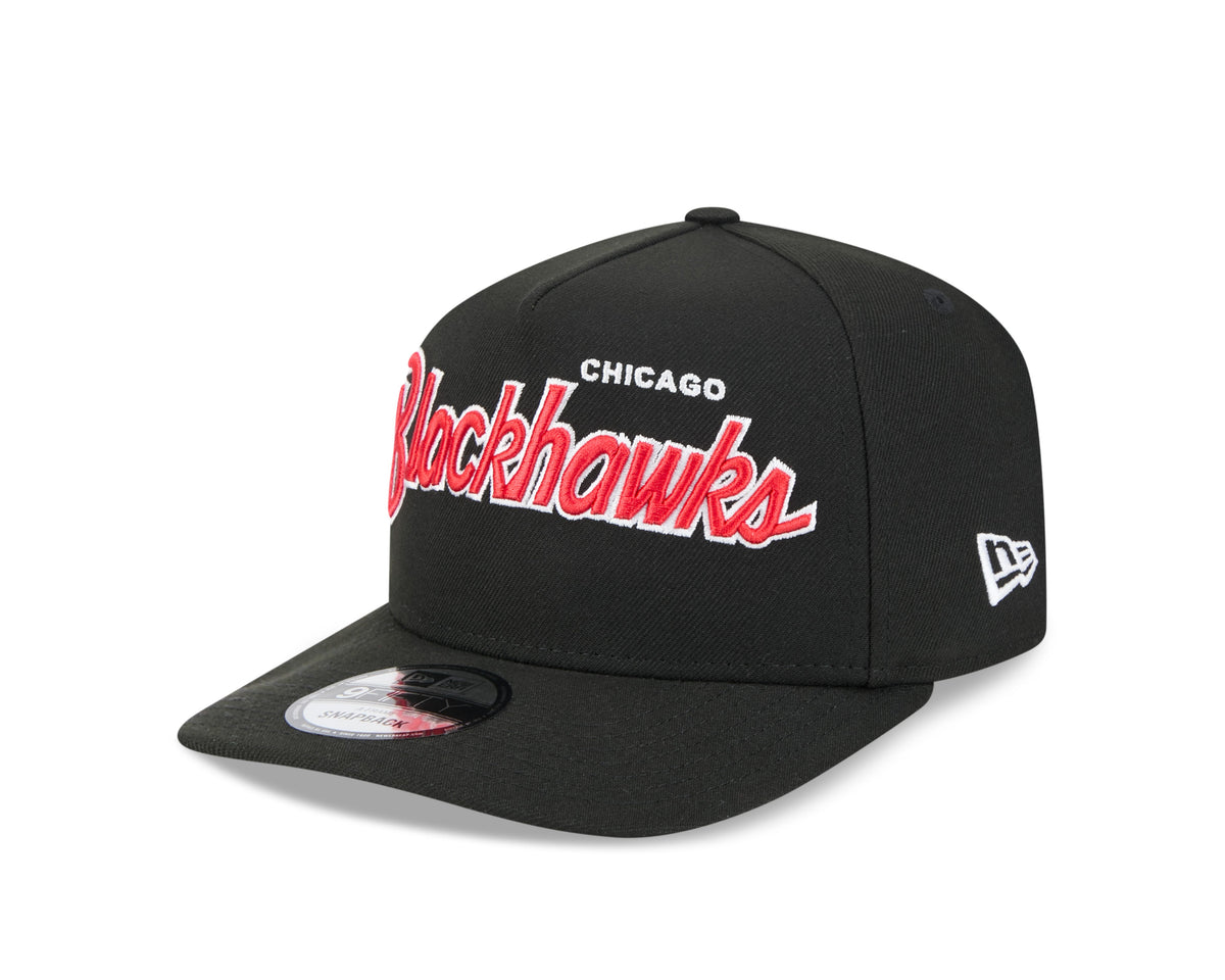 Chicago Blackhawks NHL New Era Men Black 9FIfty Script A-Frame Snapback product image 5, provided for visual reference and