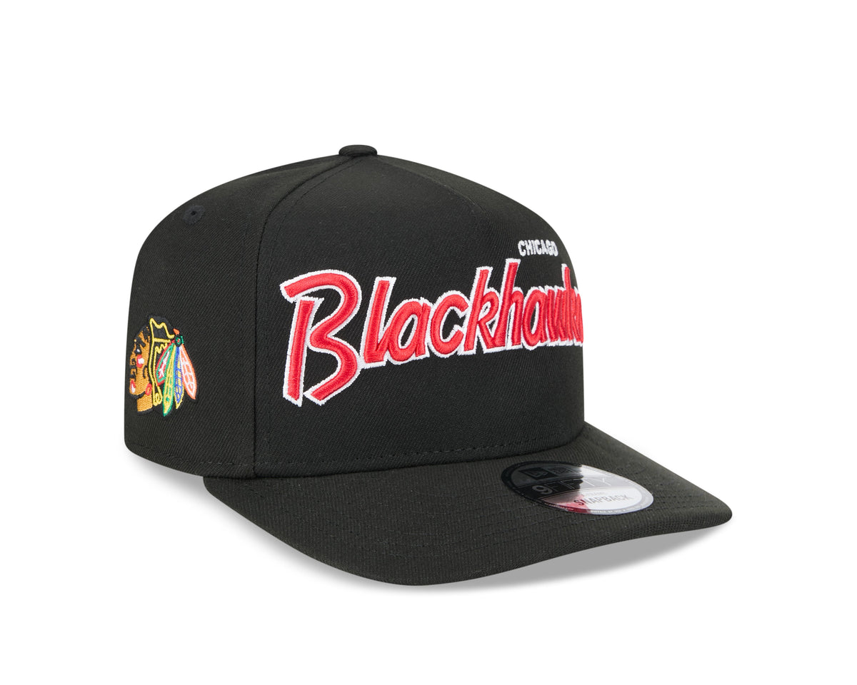Chicago Blackhawks NHL New Era Men Black 9FIfty Script A-Frame Snapback product image 1, provided for visual reference and