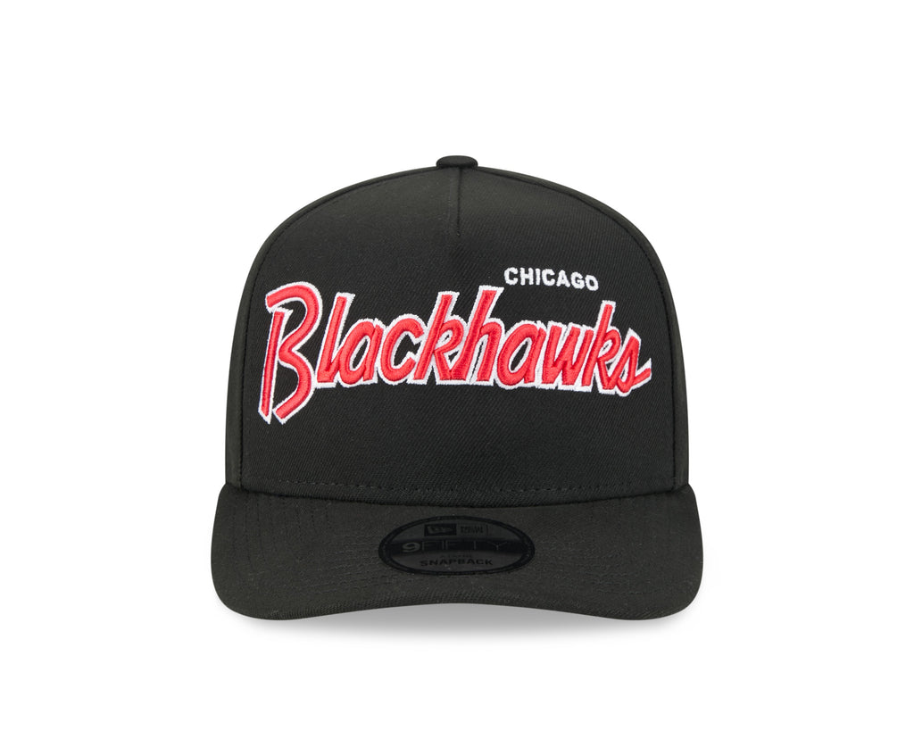 Chicago Blackhawks NHL New Era Men Black 9FIfty Script A-Frame Snapback product image 6, provided for visual reference and