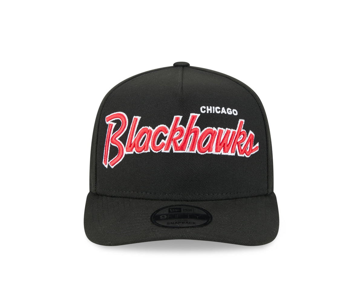Chicago Blackhawks NHL New Era Men Black 9FIfty Script A-Frame Snapback product image 6, provided for visual reference and