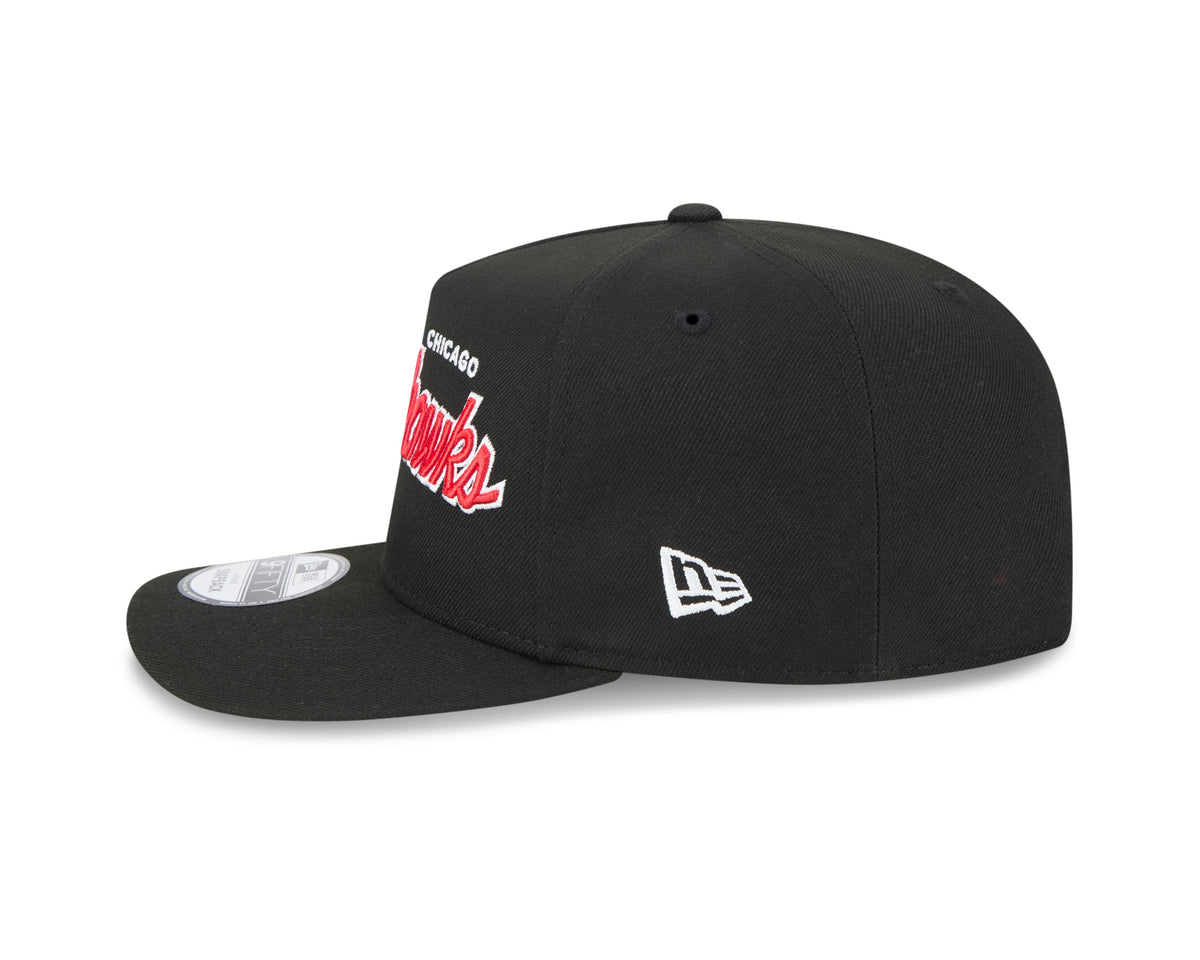 Chicago Blackhawks NHL New Era Men Black 9FIfty Script A-Frame Snapback product image 7, provided for visual reference and