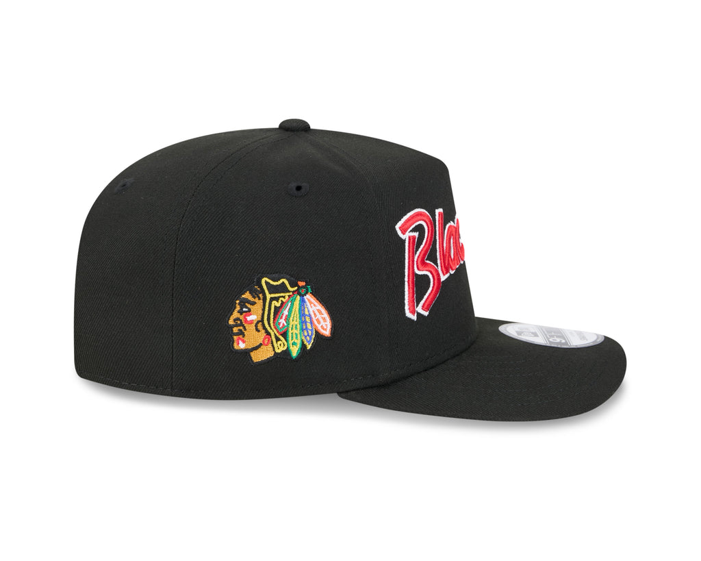 Chicago Blackhawks NHL New Era Men Black 9FIfty Script A-Frame Snapback product image 3, provided for visual reference and