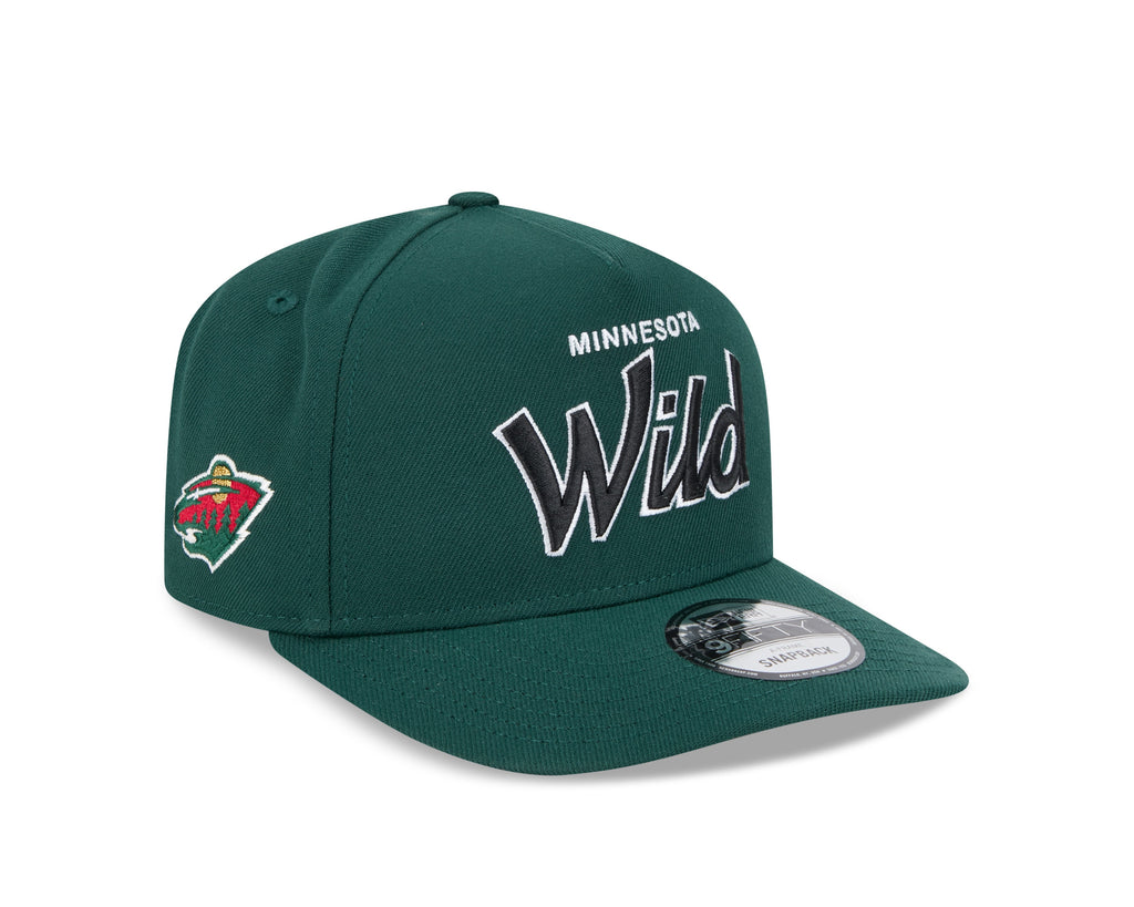 Minnesota Wild NHL New Era Men Green 9FIfty Script A-Frame Snapback product image 1, provided for visual reference and