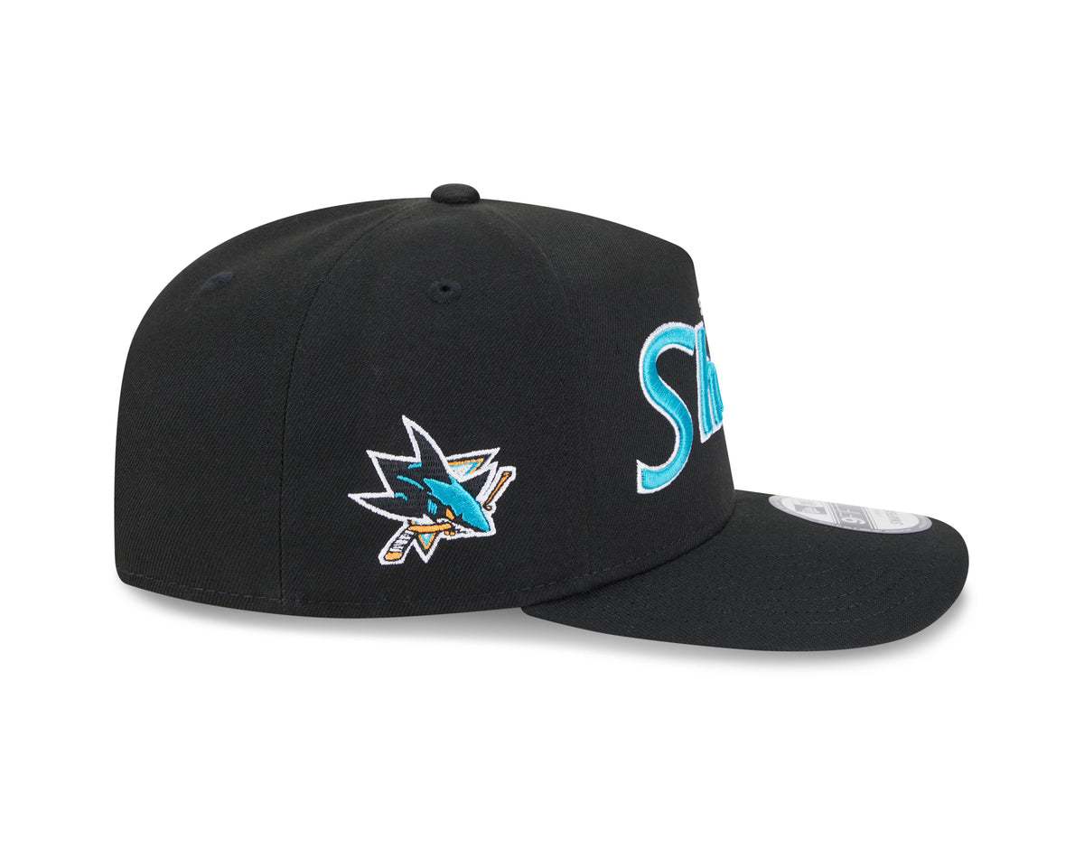 San Jose Sharks NHL New Era Men Black 9FIfty Script A-Frame Snapback product image 4, provided for visual reference and