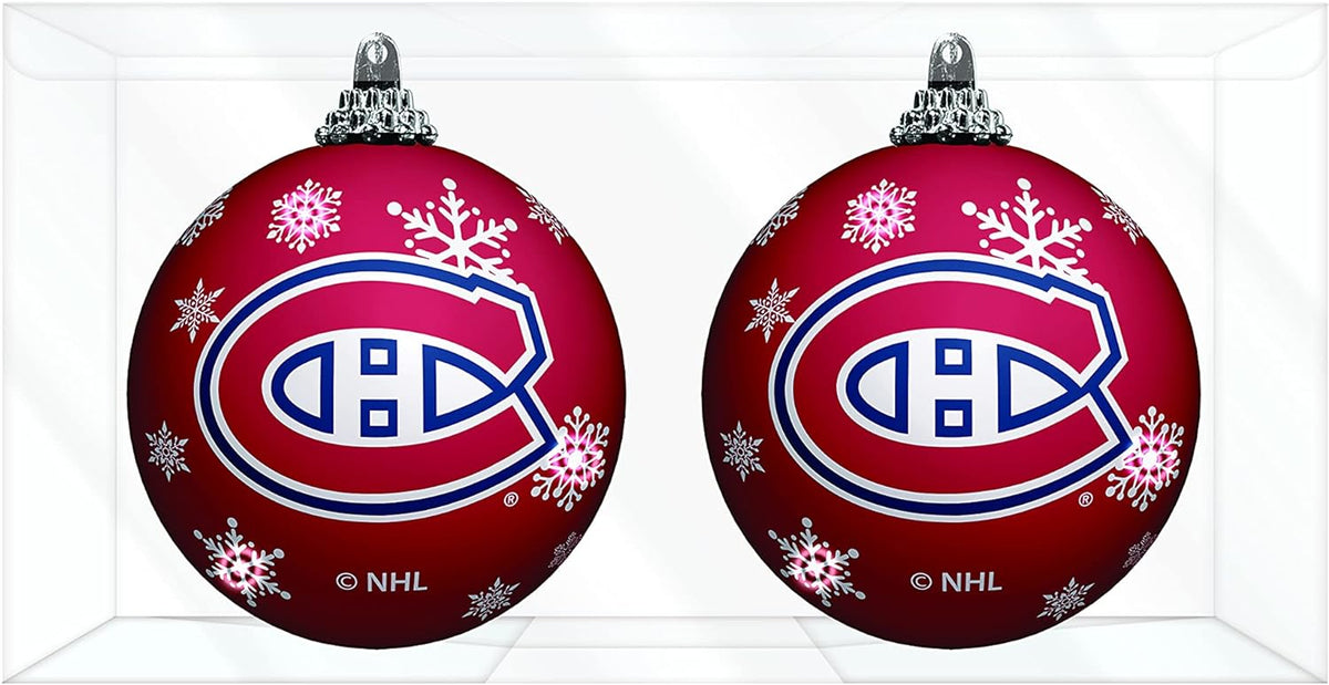Montreal Canadiens NHL TSV 2 Pack Light Up Shatterproof Ornament Balls product image 1, provided for visual reference and