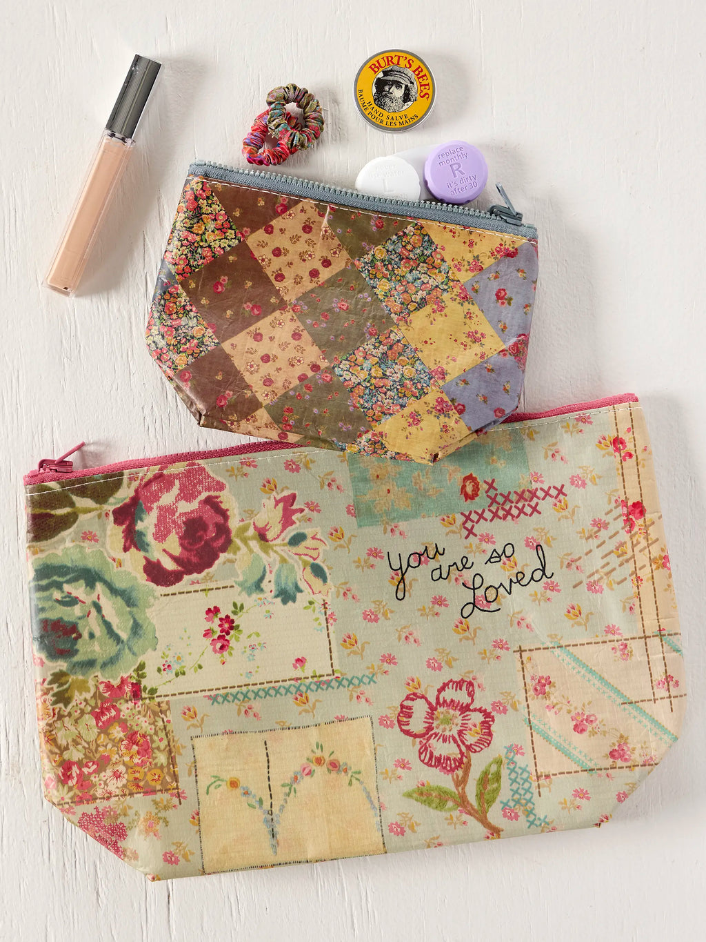 Recycled Reversible Zipper Pouches, Set of 2 - Flea Market Flora