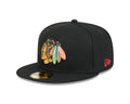 Chicago Blackhawks NHL New Era Men Black 59Fifty Core Fitted Hat product image 1, provided for visual reference and product