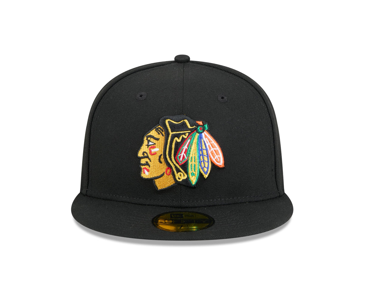 Chicago Blackhawks NHL New Era Men Black 59Fifty Core Fitted Hat product image 3, provided for visual reference and product