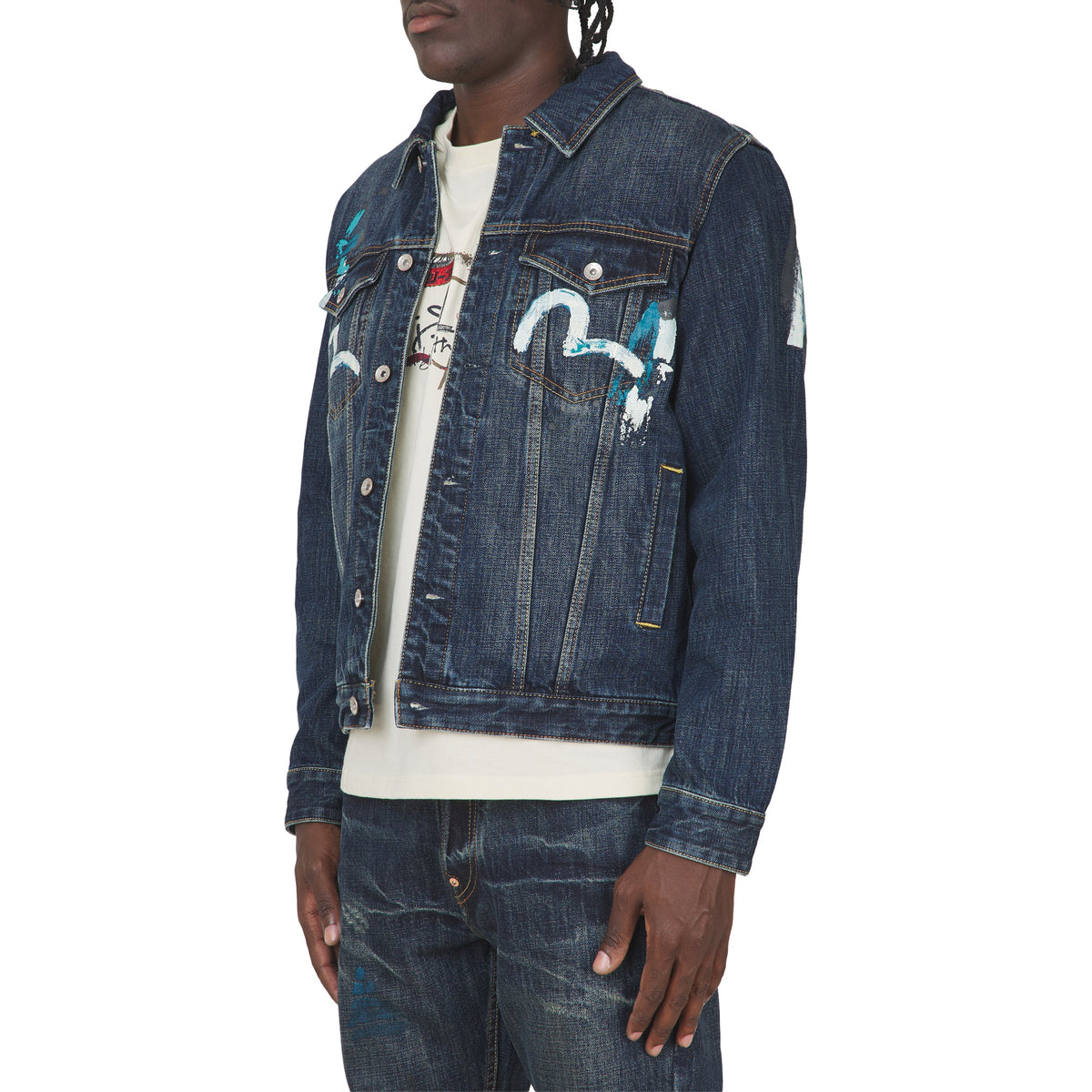 Daicock Print Denim Jacket | Dark Tone product image 2, provided for visual reference and product detail review
