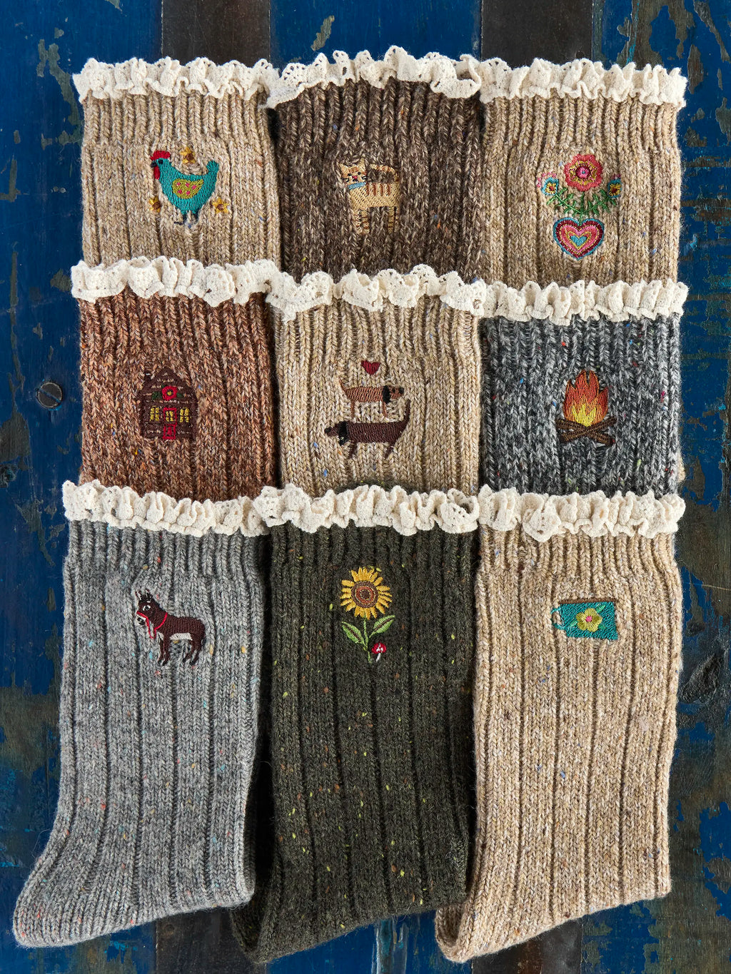 Little Things Embroidered Socks - Campfire