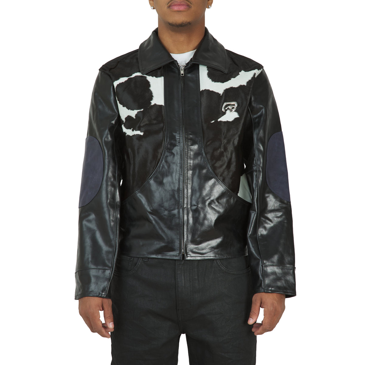 Cowhair Leather Jacket | Black product image 3, provided for visual reference and product detail review