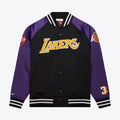 Magic Johnson Los Angeles Lakers Mitchell & Ness Men’s Black/Purple Lightweight Satin Jacket product image 1, provided for