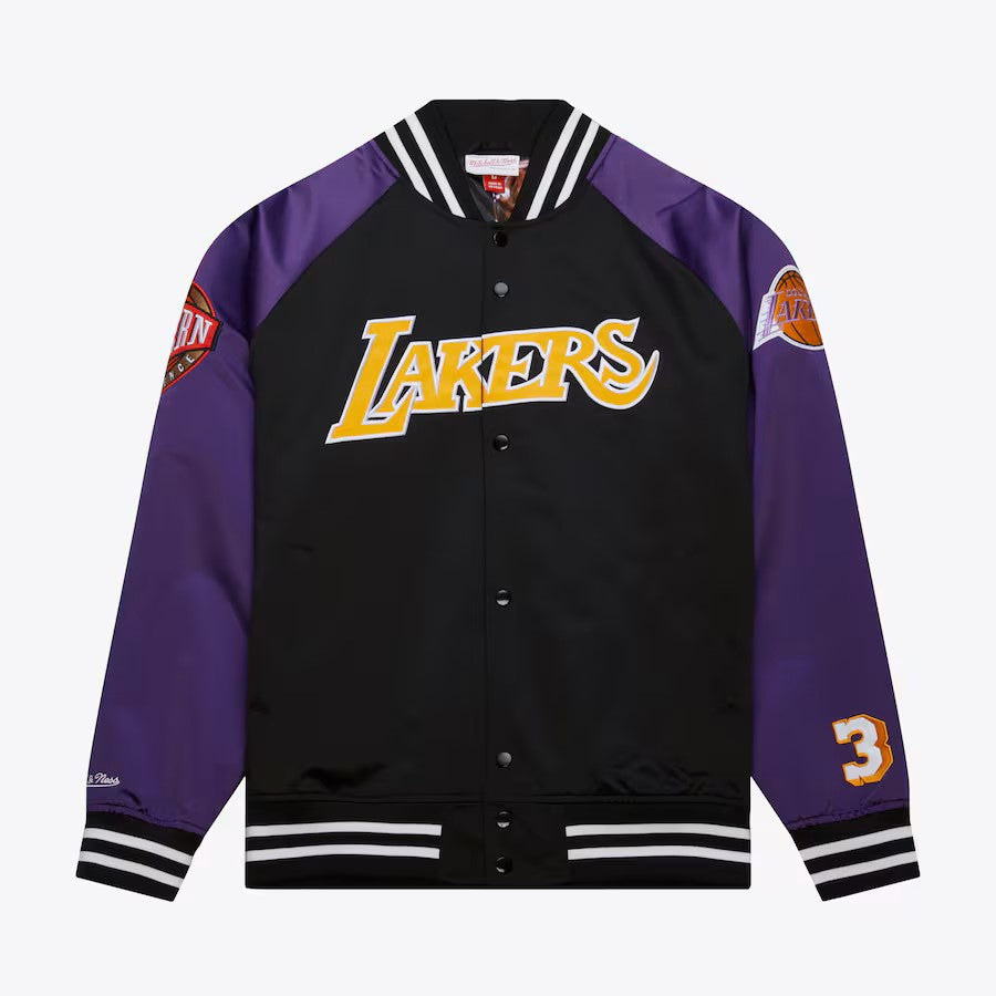 Magic Johnson Los Angeles Lakers Mitchell & Ness Men’s Black/Purple Lightweight Satin Jacket product image 1, provided for