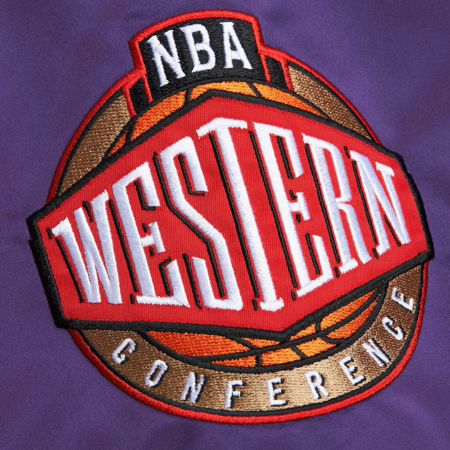 Magic Johnson Los Angeles Lakers Mitchell & Ness Men’s Black/Purple Lightweight Satin Jacket product image 6, provided for