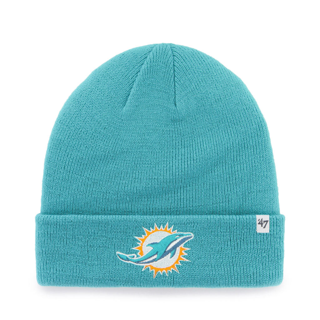 Miami Dolphins NFL 47 Brand Men Aqua Raised Cuff Knit Hat product image 1, provided for visual reference and product detail