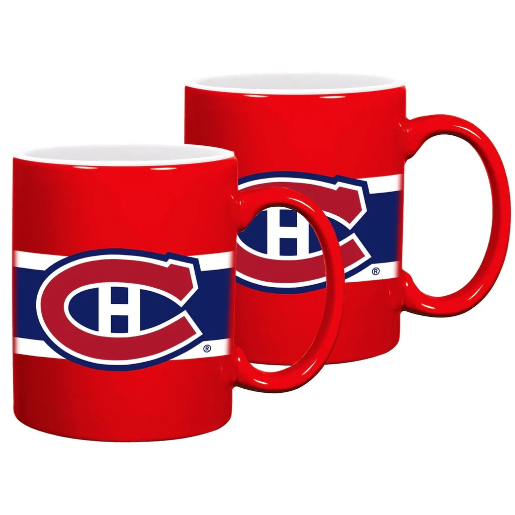 Montreal Canadiens NHL 11oz Striped Ceramic Mug 2 Pack Set product image 1, provided for visual reference and product detail