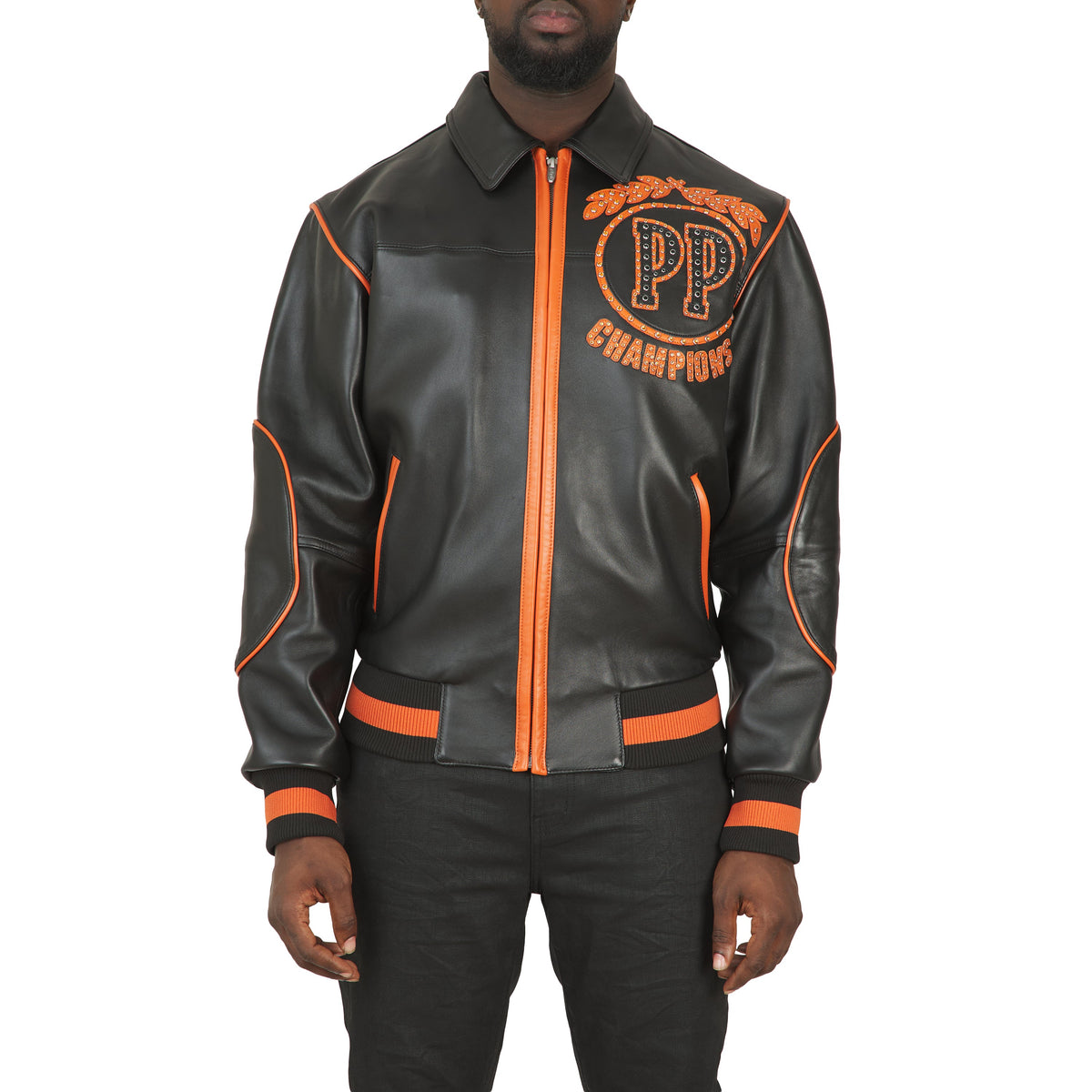 Champions Rhinestone Jacket | Black/Orange product image 3, provided for visual reference and product detail review