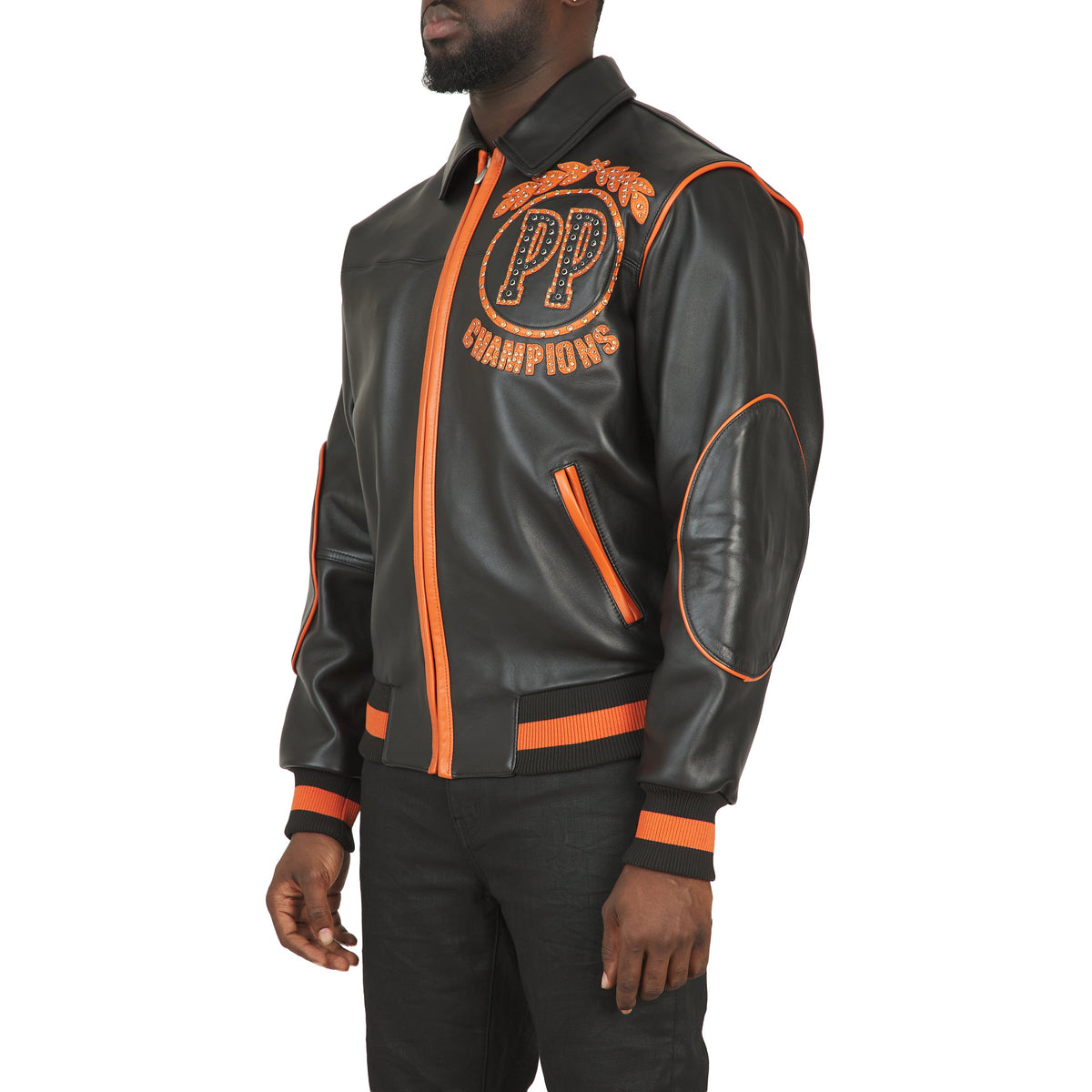 Champions Rhinestone Jacket | Black/Orange product image 2, provided for visual reference and product detail review