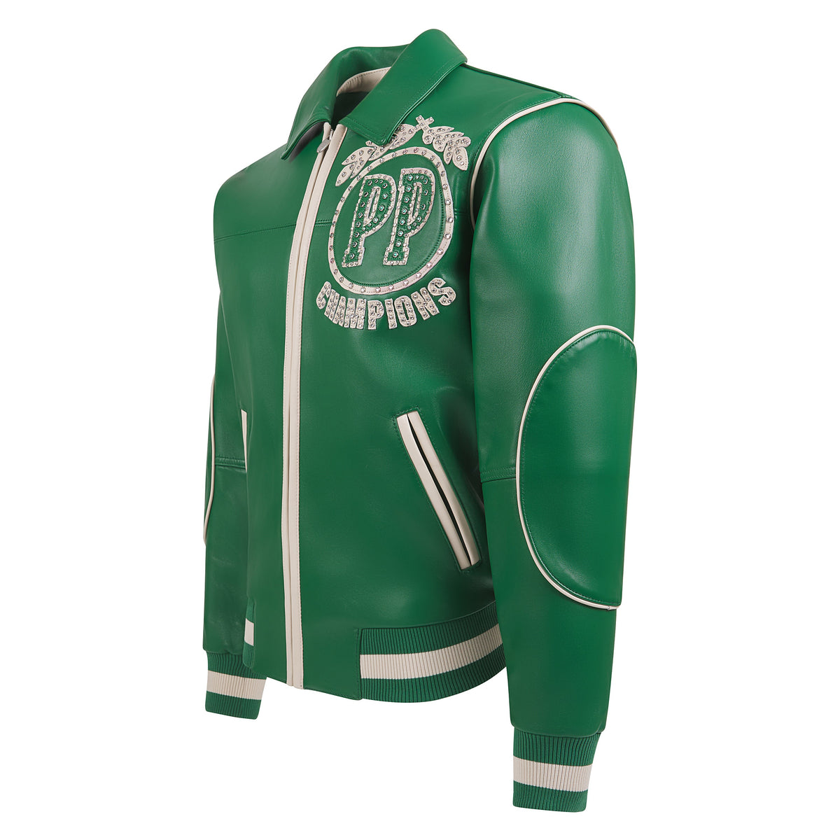 Champions Rhinestone Jacket | Jet Green/Ivory product image 3, provided for visual reference and product detail review
