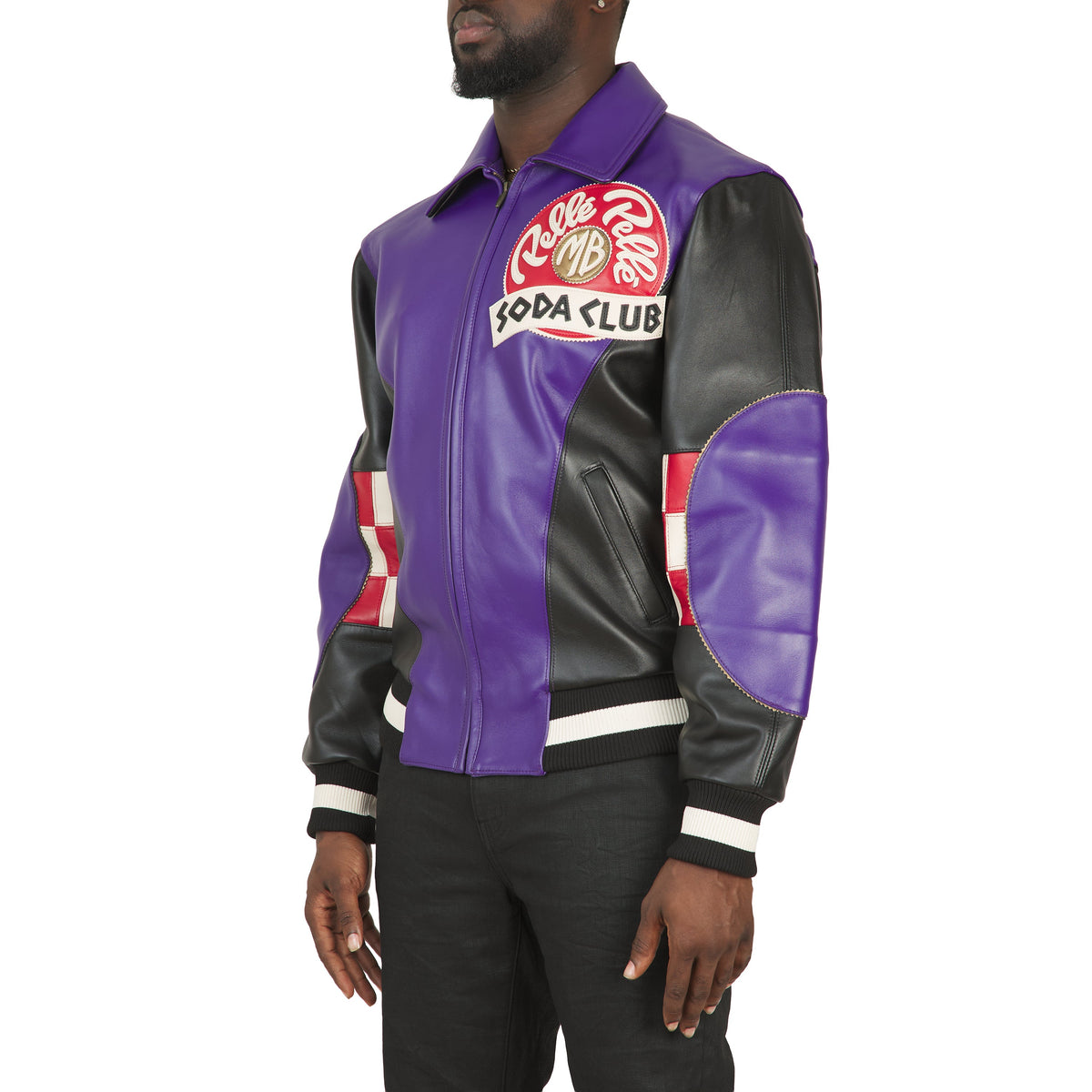 Checkered Soda Club Jacket | Purple/Black/Ivory product image 2, provided for visual reference and product detail review