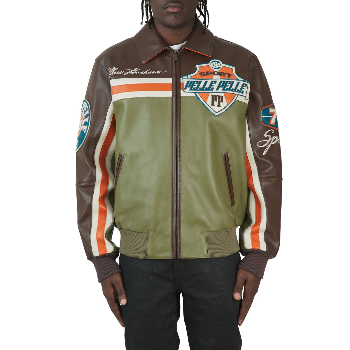 Racing Sport Jacket | Brown/Olive/Ivory/Orange product image 3, provided for visual reference and product detail review