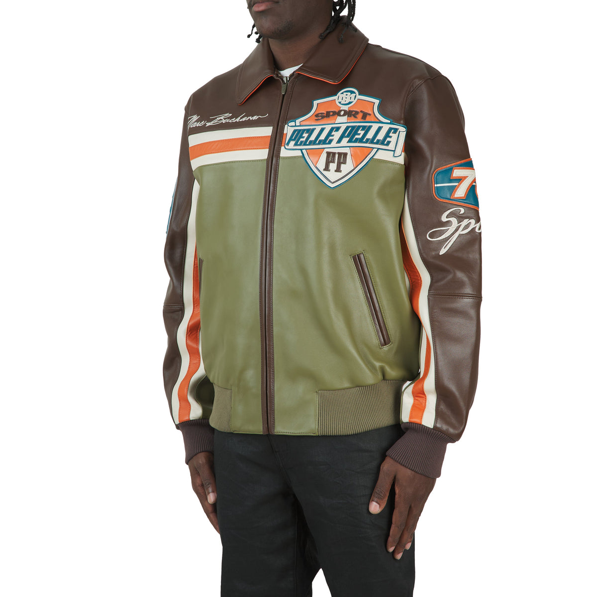 Racing Sport Jacket | Brown/Olive/Ivory/Orange product image 2, provided for visual reference and product detail review