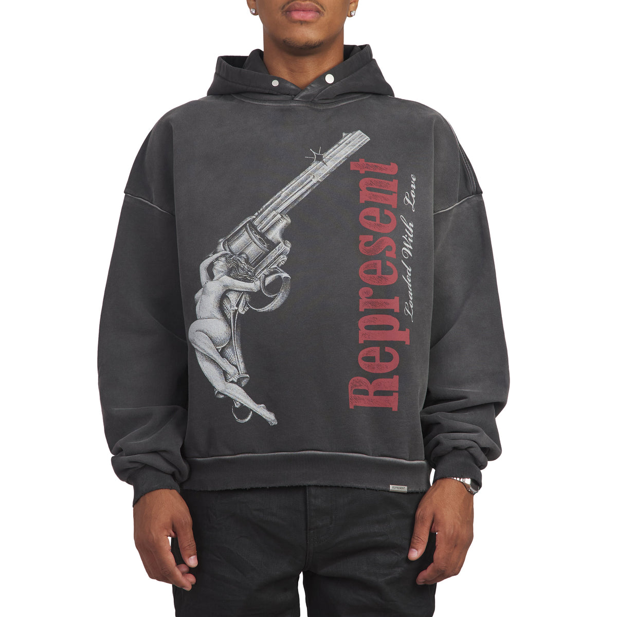 Loaded With Love Hoodie | Stained Black product image 3, provided for visual reference and product detail review