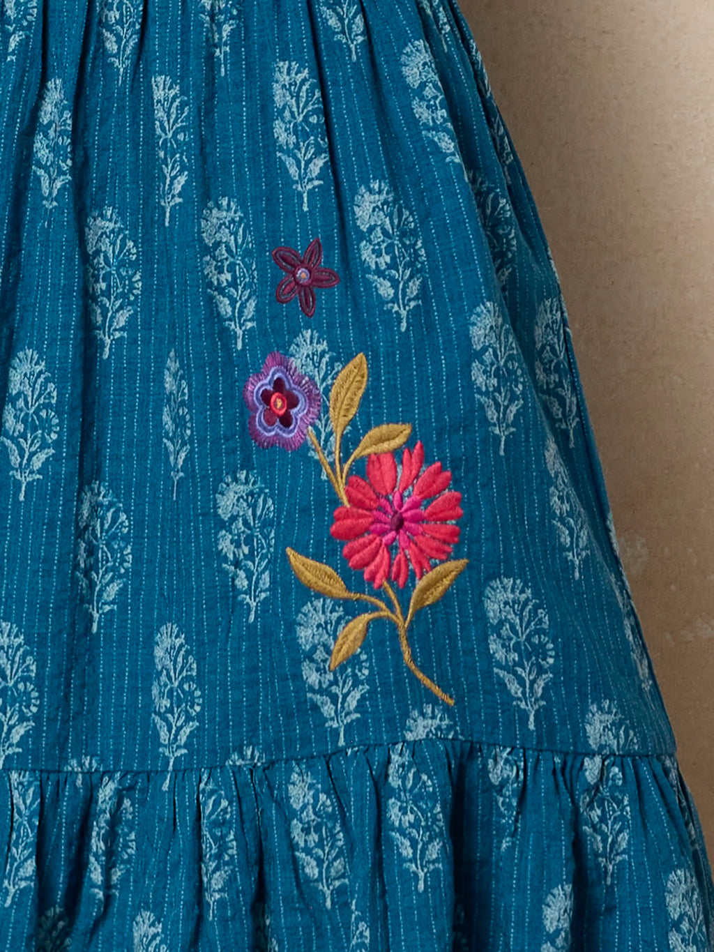 Hanna Embroidered Convertible Maxi Skirt - Block Stamp Indigo